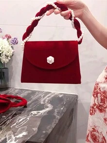 Square Bag Sexy Faux Pearl Beading Evening Bag Wedding Party Clutch Purse Shoulder Crossbody Bag Women Handbag Gift For New Year Christmas Gift For Women Christmas Gift Bag Merry Christmas