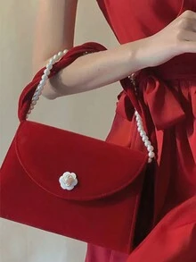 Square Bag Sexy Faux Pearl Beading Evening Bag Wedding Party Clutch Purse Shoulder Crossbody Bag Women Handbag Gift For New Year Christmas Gift For Women Christmas Gift Bag Merry Christmas