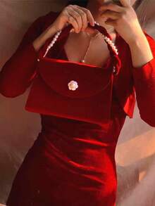 Square Bag Sexy Faux Pearl Beading Evening Bag Wedding Party Clutch Purse Shoulder Crossbody Bag Women Handbag Gift For New Year Christmas Gift For Women Christmas Gift Bag Merry Christmas