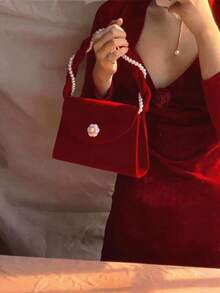 Square Bag Sexy Faux Pearl Beading Evening Bag Wedding Party Clutch Purse Shoulder Crossbody Bag Women Handbag Gift For New Year Christmas Gift For Women Christmas Gift Bag Merry Christmas