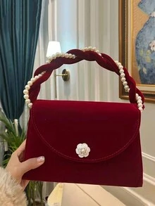 Square Bag Sexy Faux Pearl Beading Evening Bag Wedding Party Clutch Purse Shoulder Crossbody Bag Women Handbag Gift For New Year Christmas Gift For Women Christmas Gift Bag Merry Christmas