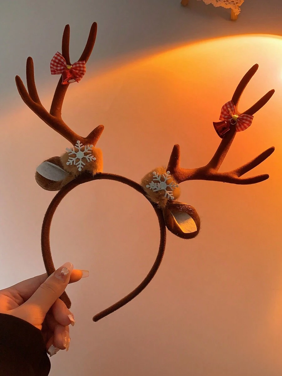 1 件卡其色圣诞森系风格氛围装饰可爱鹿角形头带女士 - 彩色 - 查看 1