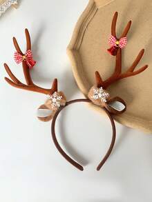 1 件卡其色圣诞森系风格氛围装饰可爱鹿角形头带女士 - 彩色 - 查看 3
