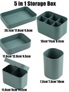 亮面綠色5合1美容修甲收納盒,可放置指甲油,筆筒,美甲工具(不包含其他工具,僅收納盒)