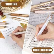 Gel Ink Pen Set,14PCS Pen Set With Case,Cute Note Taking 0.5mm Fine Point Retractable 12PCS Black Ink Pens With 2 Highlighter For School,Note Taking,Writing,Office Supplies,Suitable For Junior High School Primary School Boys And Girls College Student - màu nâu - Xem 7