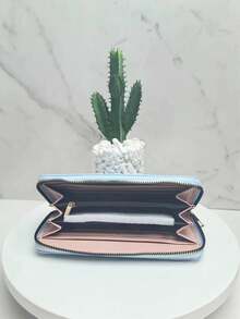 刺繡錢包女士時尚長款手拿包尼龍純色拉鍊包多功能信用卡套