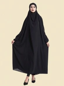 1pc Abaya & Hijab Set For Hajj, Umrah, And Mosque Use - Black - View 6