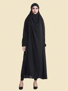 1pc Abaya & Hijab Set For Hajj, Umrah, And Mosque Use - Black - View 1