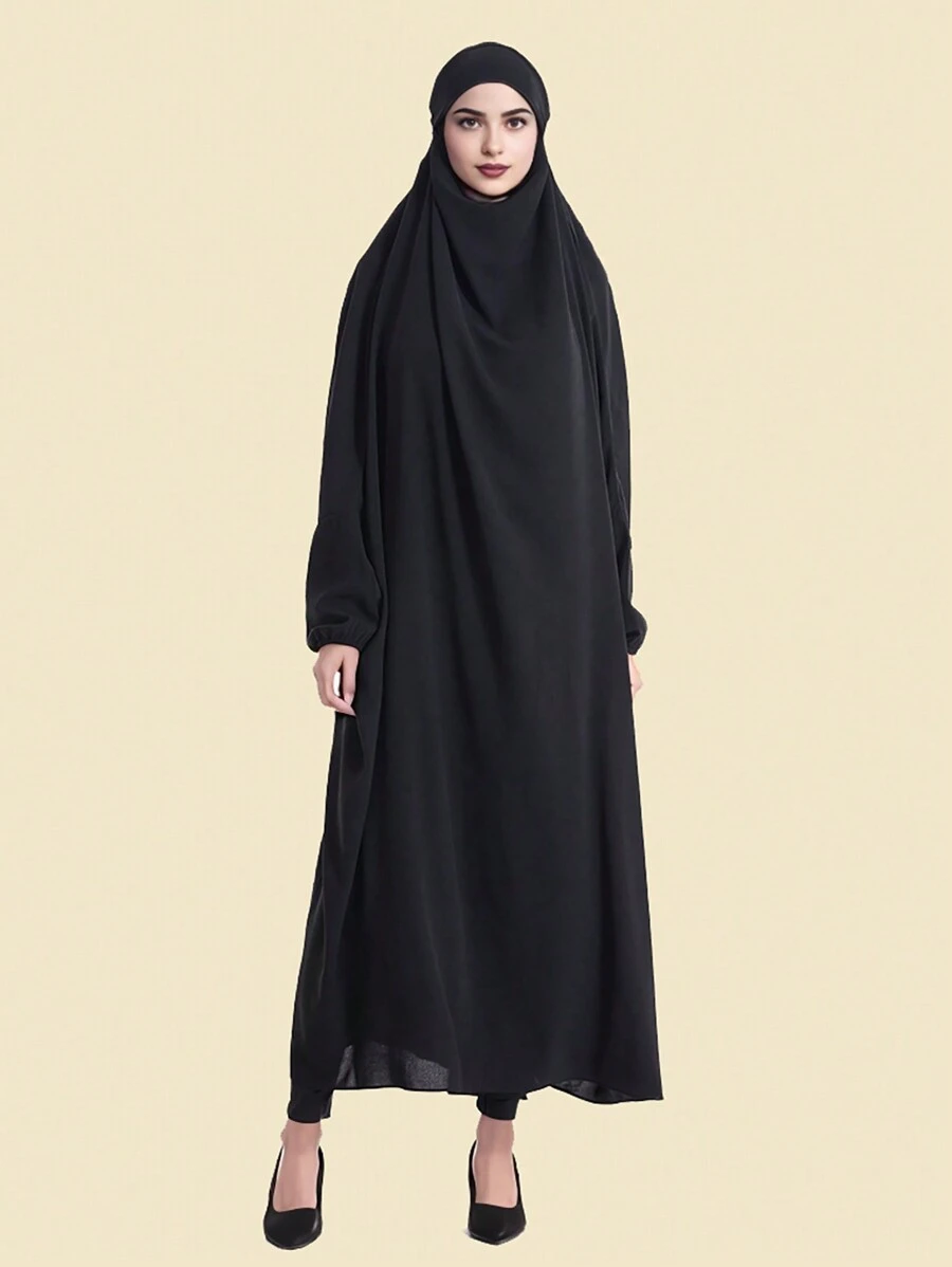 1pc Abaya & Hijab Set For Hajj, Umrah, And Mosque Use - Black - View 1