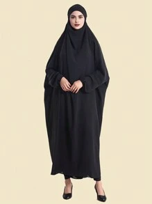 1pc Abaya & Hijab Set For Hajj, Umrah, And Mosque Use - Black - View 4