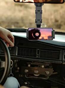 1pc Universal Car Phone Holder 360 Degree Rotation Rearview Mirror Seat Back Clamp Bracket Multi-functional Gps Mobile Phone Stand - Black - View 3