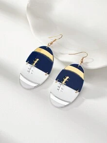 Acrylic  Football Soccer Rugby Star Heart Stud Set Game Day Earrings for Women - Blue and White - View 3