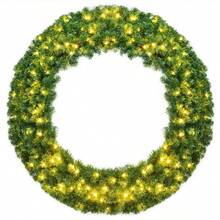 48 Inch Pre-Lit Cordless Artificial Christmas Wreath - Green - View 7
