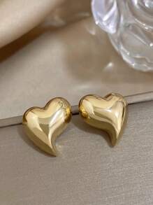 1對時尚光澤金銀色愛心耳環,適用於女性和女孩的別致富戀愛耳針,情人節首飾禮物 - 愛心 - 查看 7