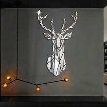3d鹿頭貼紙鏡面裝飾diy自黏多種大小家居裝飾客廳壁畫藝術禮品 - 銀色 - 查看 2