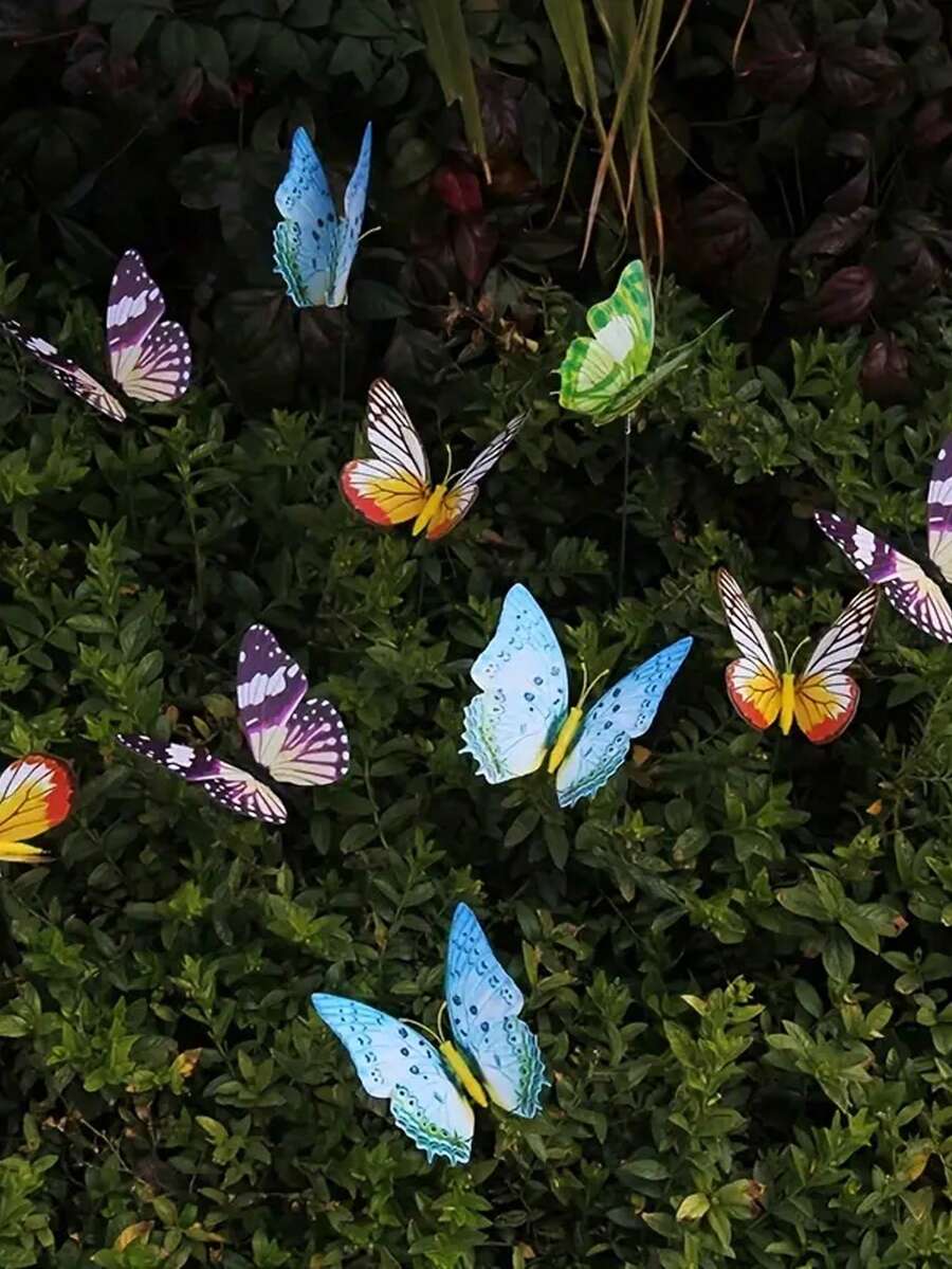 5 件/10 件/18 件/24 件 Pvc 材質模擬蝴蝶花園樁裝飾,復古風格夜光適用於花園、草坪、公園、陽台、臥室和室內裝飾 - 彩色 - 查看 1