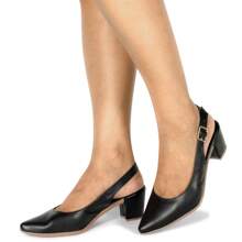 Women's Shoes Delta Pumps Pointed Toe Open Back Block Heel Black - 黑色 - 查看 2