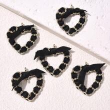 5pcs Cute Sweet New Arrival Alloy Heart Chain Tie Bow Minimalist Women Earring & Necklace DIY Accessories
