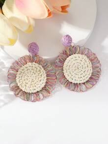 1對波西米亞風格手工向日葵&編織竹藤耳環,適合女性的日常配飾珠寶 - D - 查看 1