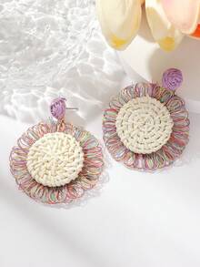 1對波西米亞風格手工向日葵&編織竹藤耳環,適合女性的日常配飾珠寶 - D - 查看 3