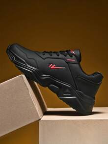 SHUANGXING 男士休閒輕量防水黑色運動鞋,軟底適合冬季,適合日常穿著、跑步和工作 - 黑色 - 查看 6