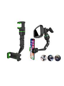 1pc Universal Car Phone Holder 360 Degree Rotation Rearview Mirror Seat Back Clamp Bracket Multi-functional Gps Mobile Phone Stand - Black - View 1