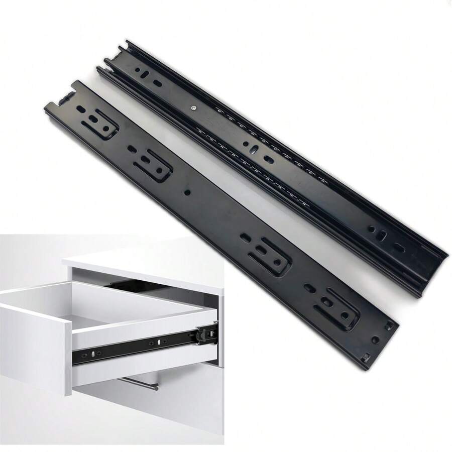 具有三重鋼珠軸承的抽屜滑軌,使用靜音平穩,適用於家庭、辦公室和衣櫃,承載能力35kg - 黑色 - 查看 1