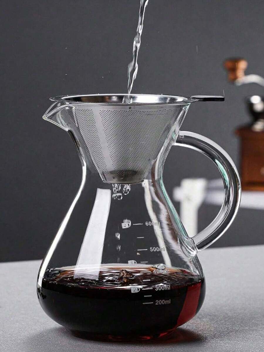 1pc Glass Coffee Pot With Scale Markings, Share Pot, DripStyle And