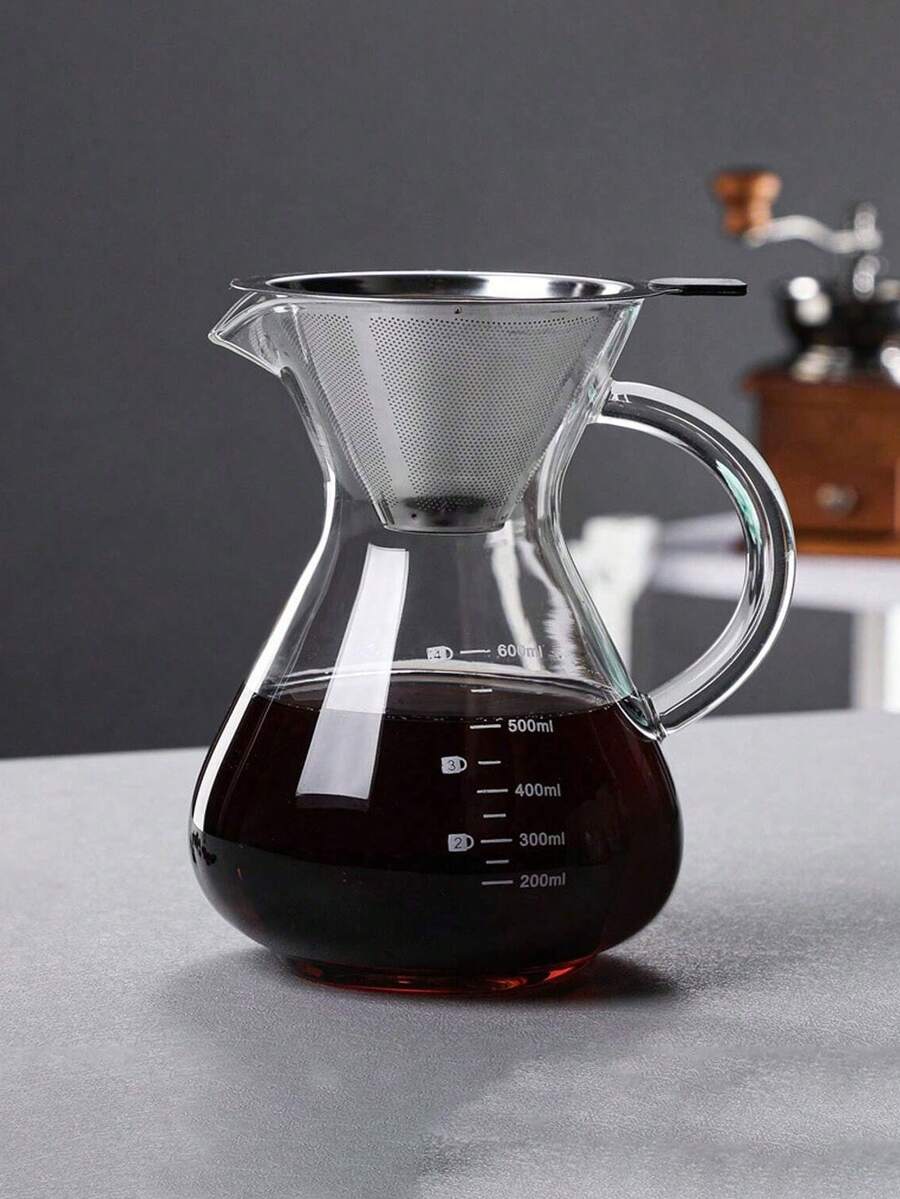 1pc Glass Coffee Pot With Scale Markings, Share Pot, DripStyle And