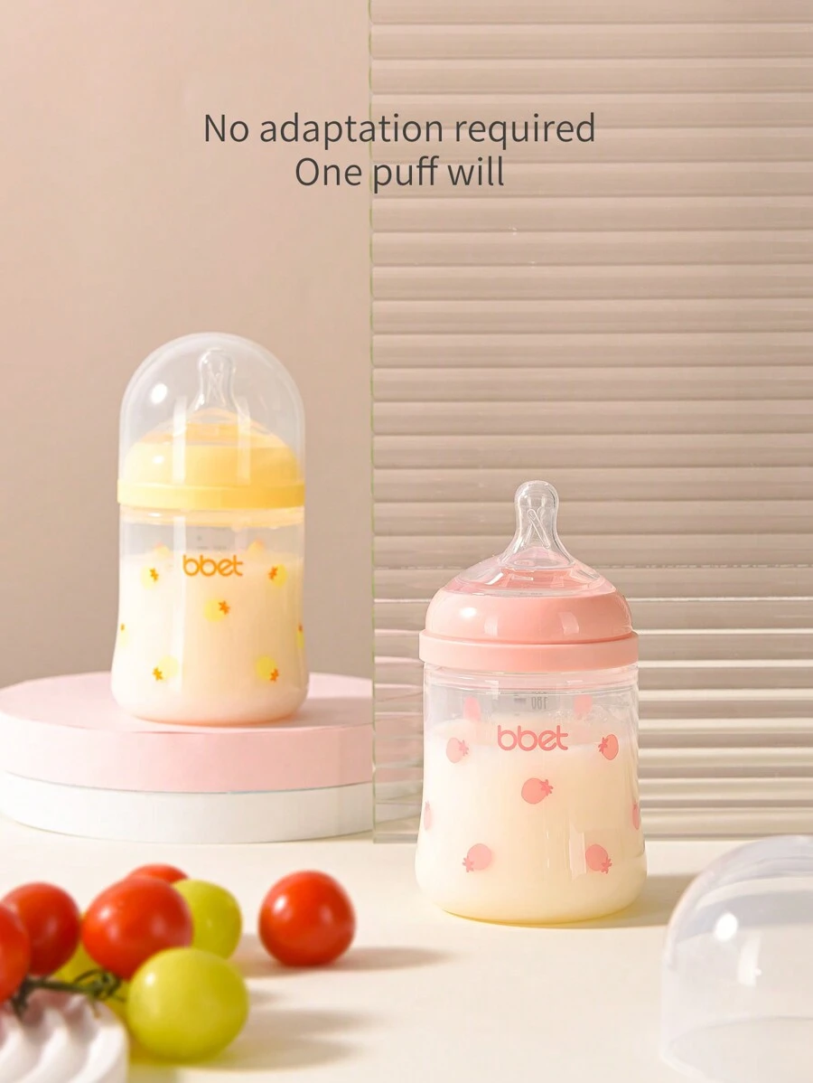 1pc Baby Pink Fruit Pattern Pp High Temperature Resistant Milk Bottle For Daily Use