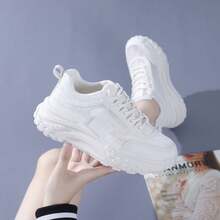 Women's Shoes New Casual Flat Skateboarding Tennis Non-Slip Fashion Breathable Sneakers With Thick Bottom - Beige - View 2