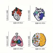 4 件/套解剖器官胸針心肺子宮胸骨骨琺瑯別針骷髏頭骨翻領徽章批發珠寶禮物朋友 - 彩色 - 查看 2