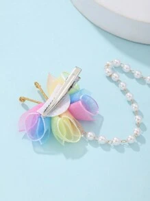 2 pièces Pinces à cheveux avec papillon coloré et faux perles, conviennent pour un port quotidien pour filles