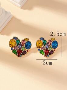 1pc European And American Fashionable Colored Heart-shaped Rhinestone -like Versatile Earrings Suitable For Everyday Wear - Colorful - View 5