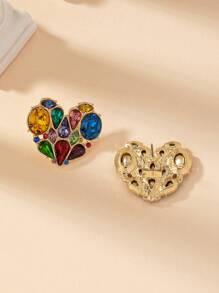 1pc European And American Fashionable Colored Heart-shaped Rhinestone -like Versatile Earrings Suitable For Everyday Wear - Colorful - View 3