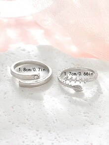 1 Pair Of Fashionable Men's Couple Rings With Gift Box, Zirconia Geometric Decoration Open Ring Set, Suitable For Men, Women And Couples To Propose, Holiday Gifts, Dates And Daily Wear Jewelry Jewelry - Silver - View 5