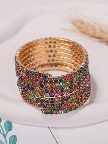 1pc Women's Multi-Layer Rhinestone Bracelet With Elastic Band, And Creative Design - Multicolor - View 2