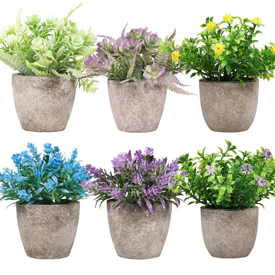 Mini Plastic Plant, Artificial Potted Plants, 6 Pieces Artificial Plants Mini Pots, Suitable For Home, Dining Table, Desk, Bathroom, Wedding Decorations - 系列1 - 查看 1