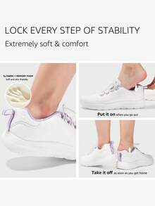 STQ Walking Shoes For Women With Arch Support Comfortable Workout Gym Slip On Sneakers - WHITEPURPLE - View 5