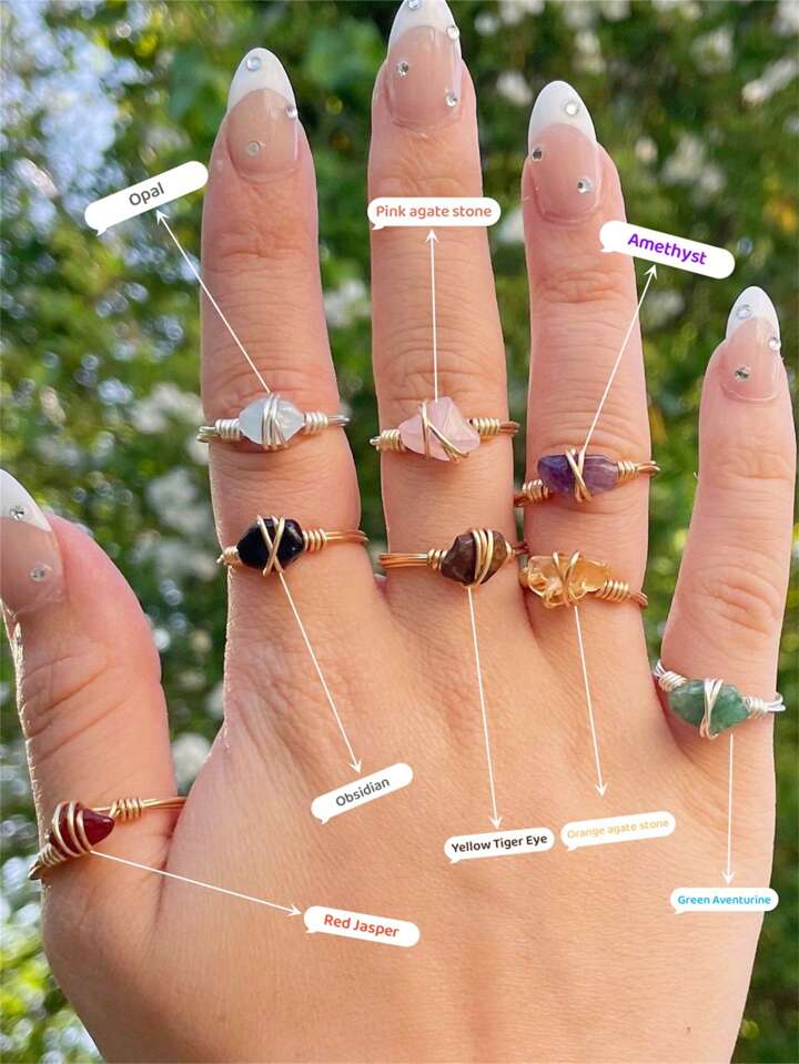 1 Anillo Hecho A Mano Con Cristal Negro Y Piedra Natural