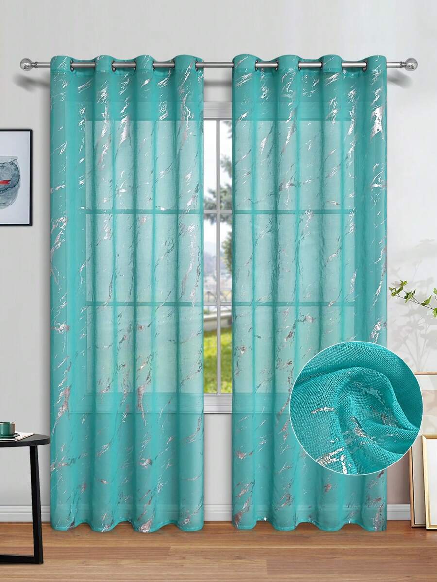 1 Pieza Cortina De Ventana Decorativa Rosa Moderna Con Transferencia De Calor Plateado De Poliéster, Ideal Para Dormitorio O Sala De Estar
