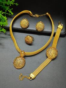 1 Miếng Dây thừng Vòng cổ mặt dây chuyền , 1 Miếng Vòng tay , 1 đôi Hoa tai , 1 Miếng Bộ nhẫn Đối với phụ nữ , MẠ Với Vàng 24K , Người châu Phi Dubai Đám cưới cô dâu Buổi tiệc Bộ trang sức , Bao gồm Dây chuyền , Hoa tai , Vòng tay , Nhẫn , Lý tưởng Đối với Sinh nhật Và Lễ hội Món quà Đối với Mẹ , Bạn gái Và , Hợp kim Chất liệu - Vàng - Xem 9