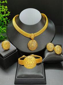 1 Miếng Dây thừng Vòng cổ mặt dây chuyền , 1 Miếng Vòng tay , 1 đôi Hoa tai , 1 Miếng Bộ nhẫn Đối với phụ nữ , MẠ Với Vàng 24K , Người châu Phi Dubai Đám cưới cô dâu Buổi tiệc Bộ trang sức , Bao gồm Dây chuyền , Hoa tai , Vòng tay , Nhẫn , Lý tưởng Đối với Sinh nhật Và Lễ hội Món quà Đối với Mẹ , Bạn gái Và , Hợp kim Chất liệu - Vàng - Xem 5