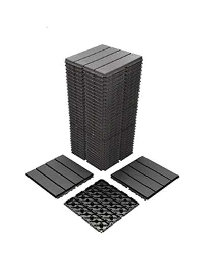 Plastic Interlocking Deck Tiles,12"X12" Waterproof Outdoor Flooring All Weather Use, Patio Floor Decking Tiles For Porch Poolside Balcony Backyard, Dark Grey