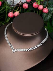 1 套簡約方晶鋯石菱形裝飾珠寶套組適合女士旅行時配戴 - 銀色 - 查看 5