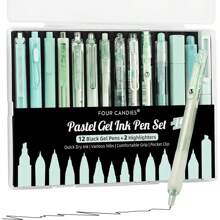 Gel Ink Pen Set,14PCS Pen Set With Case,Cute Note Taking 0.5mm Fine Point Retractable 12PCS Black Ink Pens With 2 Highlighter For School,Note Taking,Writing,Office Supplies,Suitable For Junior High School Primary School Boys And Girls College Student - 綠色 - 查看 1