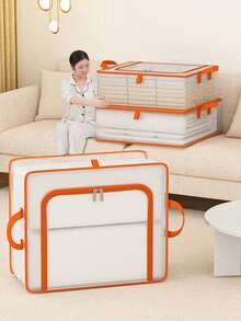 1個透明收納袋,可收納衣物和棉被,適用於衣櫃和床底。pvc材料防水防潮 - 橘色 - 查看 10