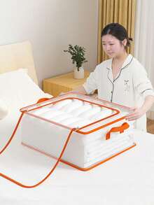 1個透明收納袋,可收納衣物和棉被,適用於衣櫃和床底。pvc材料防水防潮 - 橘色 - 查看 2