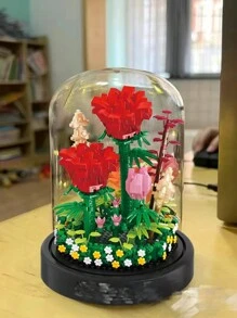 Flower Bouquet Building Kit, Various Pieces Of Flower Bouquet Building Blocks, Flowers Decorated With Eternal Roses With Dust Cover, For Mom, Her, Lover, Women Room Decoration - Red - View 2