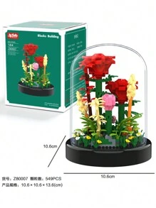 Flower Bouquet Building Kit, Various Pieces Of Flower Bouquet Building Blocks, Flowers Decorated With Eternal Roses With Dust Cover, For Mom, Her, Lover, Women Room Decoration - Red - View 1